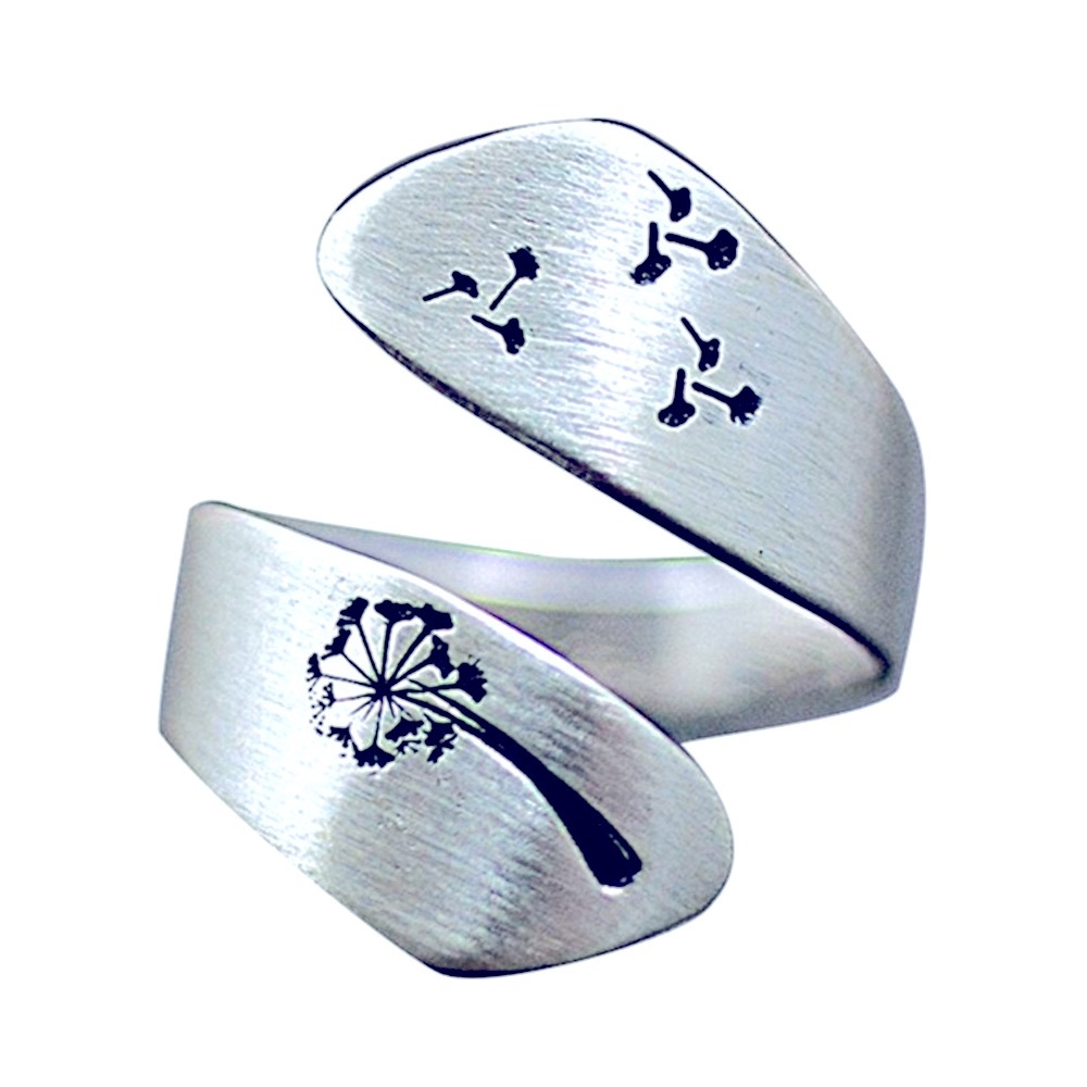 NEW Engraved Dandelion Wrap Ring 925 Sterling Silver - Picture 4 of 13